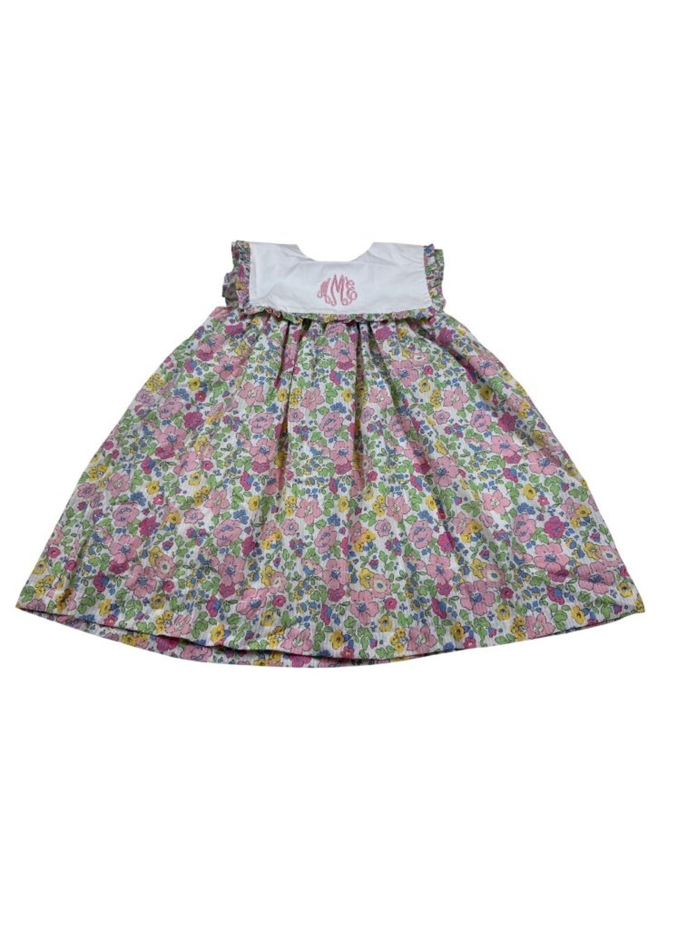 Cecil & Lou Girls Floral Dress White Monogrammed MME Bodice Pink Green (HH754)